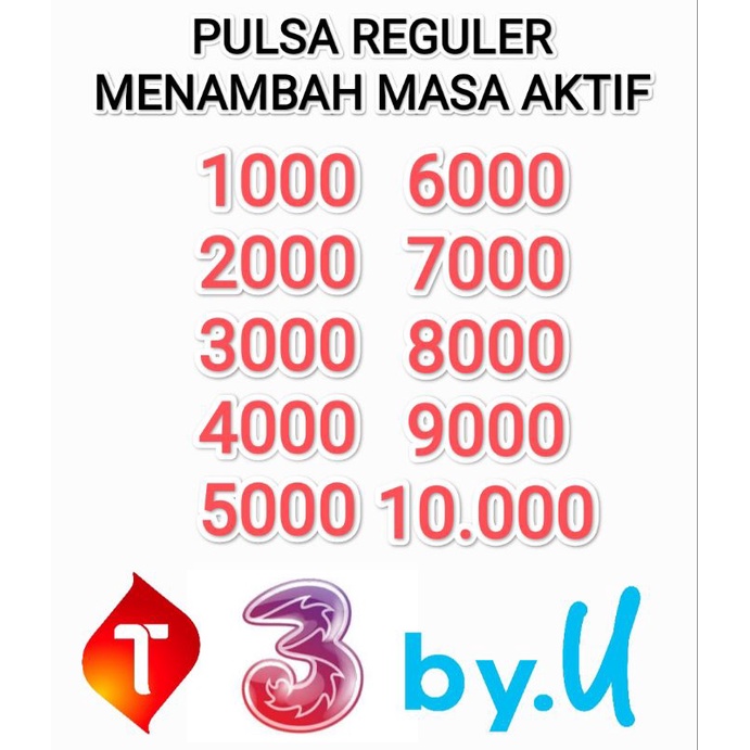 PULSA MURAH TELKOMSEL & TRI/THREE/3 & BYU | 1000 - 10.000
