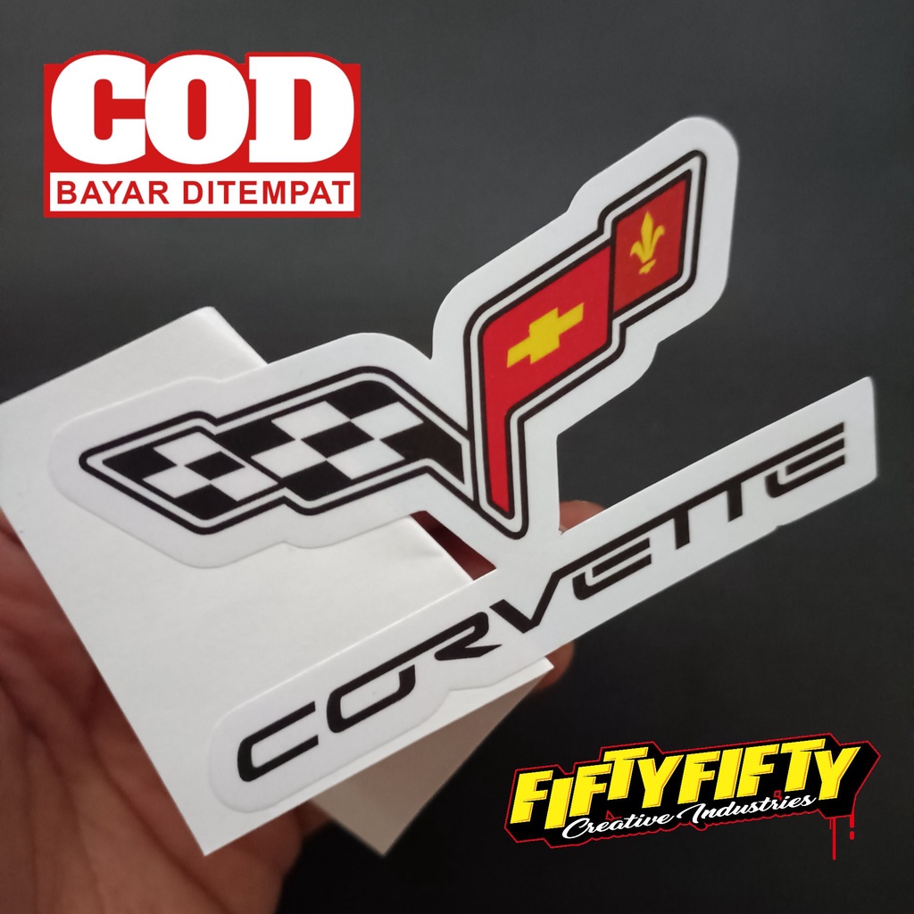 Stiker Print Cut CORVETTE Stiker Printing Laminasi Glossy Stiker Motor Mobil Helm Sudah Membentuk Pola Desain