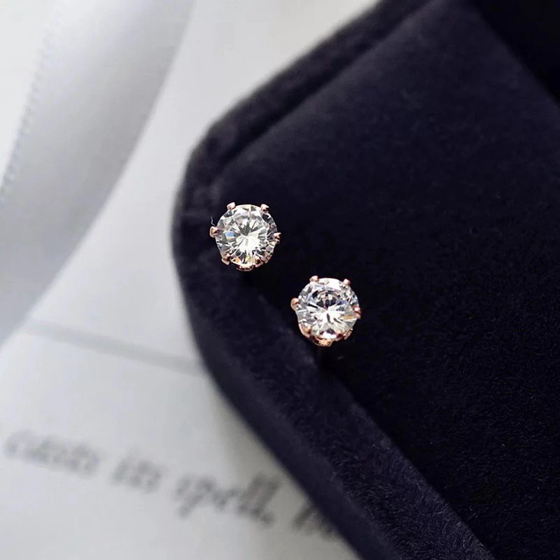 Anting Tusuk Gantung Bahan Titanium Steel Plating Rose Gold 18K Hias Zircon Gaya Simple / Unik Hypoallergenic Untuk Wanita