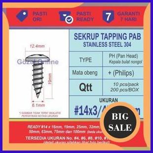 tools Sekrup stainless PAB no. 14 x19mm - ST 6.2 x 3-4in - Tapping screw - 10pcs 1F3BZ3