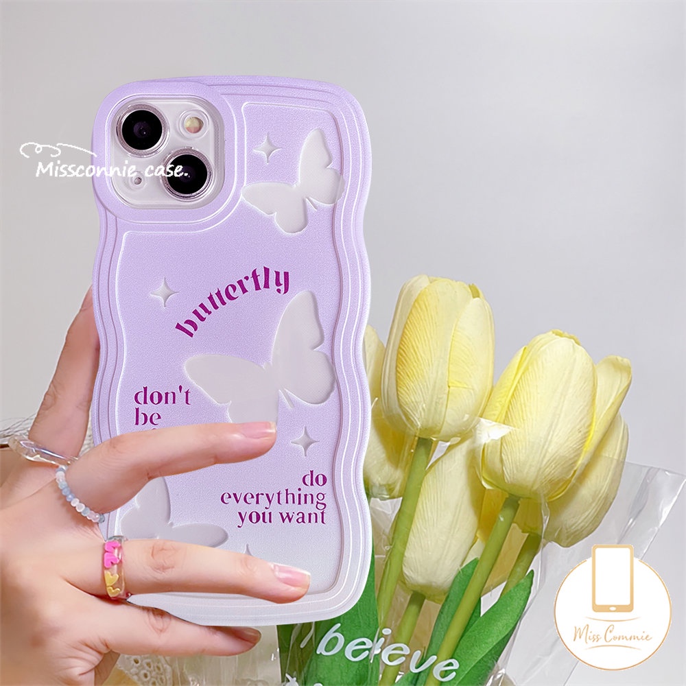 Casing Ponsel Kupu-Kupu Fantastis Kompatibel Untuk iPhone 7plus 8plus 11 14 13 12 Pro Max 6 6s 8 7 Plus XR 14Plus X XS Max SE 2020 Ungu Gradiasi Tepi Bergelombang Lembut TPU Cover