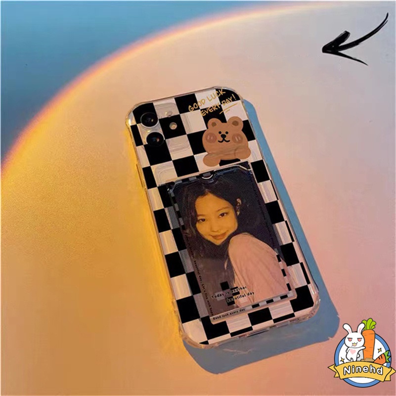 IPHONE Case Tas Kartu Bening Kompatibel Untuk Iphone14 13 12 11 Pro Max X Xr Xs Max 8 7 6 6s Plus SE 2020 Pasangan Kotak-Kotak Dompet Slot Holder Phone Case Shockproof Soft TPU Cover