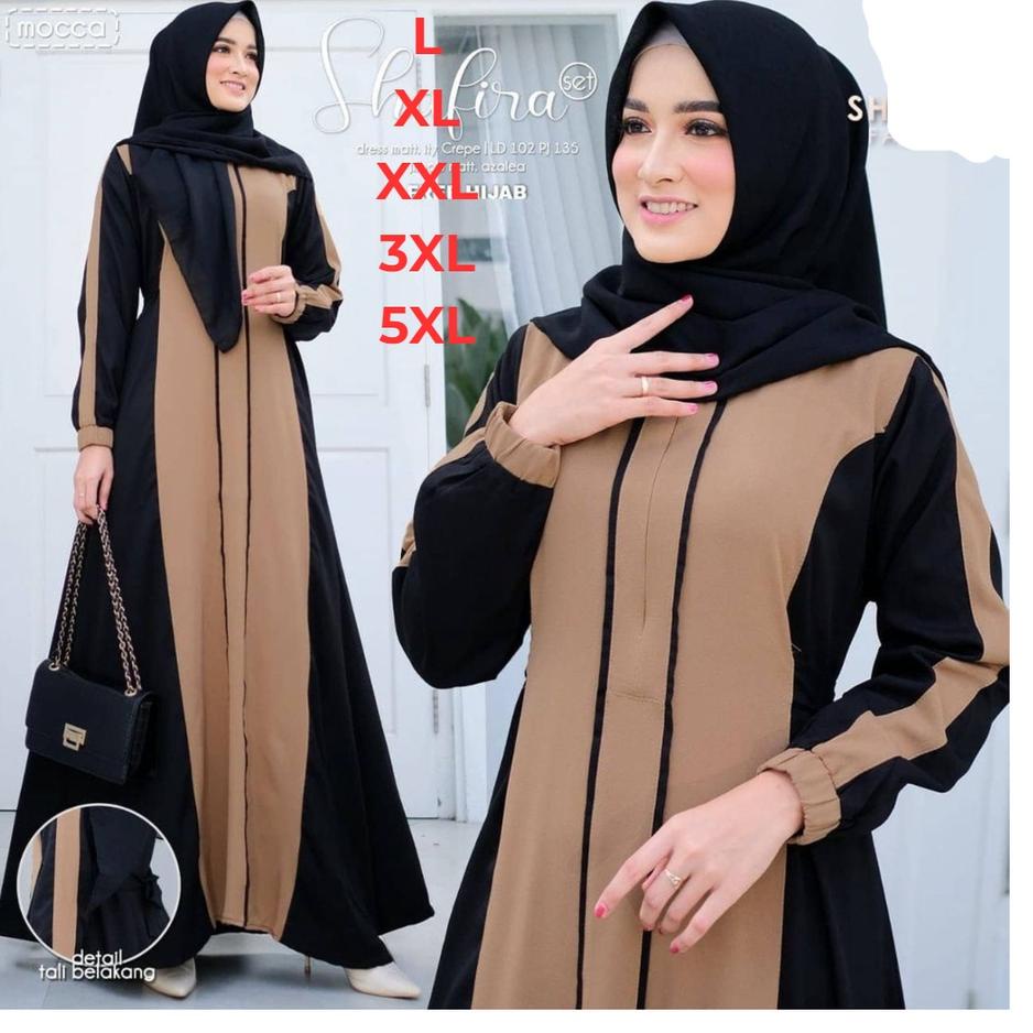 ♕ Baju Gamis Jumbo + Khimar Terkini 2022 Size L XL XXL XXXL 5XL Gamis Modern Desain Simple ❈