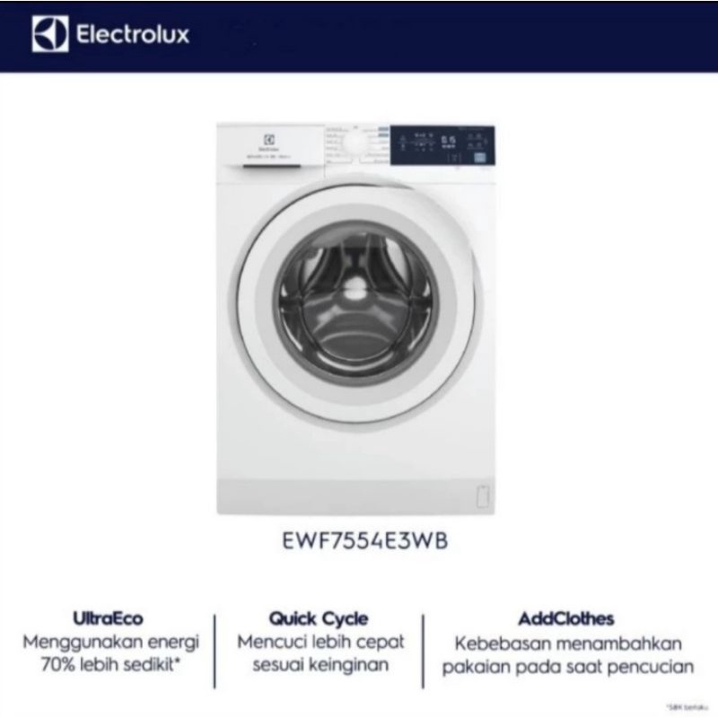 Mesin Cuci Electrolux 7.5kg EWF-7554E3WB | Front loading EWF7554E3WB
