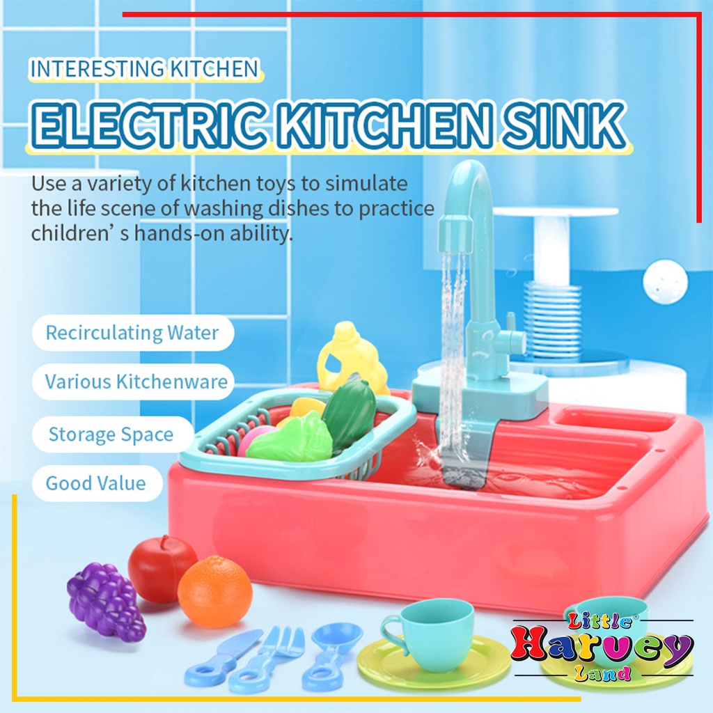 MAINAN Anak Perempuan TEMPAT CUCI ELEKTRIK PIRING EKITCHEN SINK Mainan Edukasi Bayi Cuci Tangan Kran Air Wastafel BISA KELUAR AIR