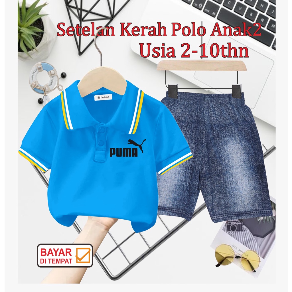 ((IB))SETELAN ANAK2 KERAH POLO/LOGO QUM4 DIGITAL SABLON