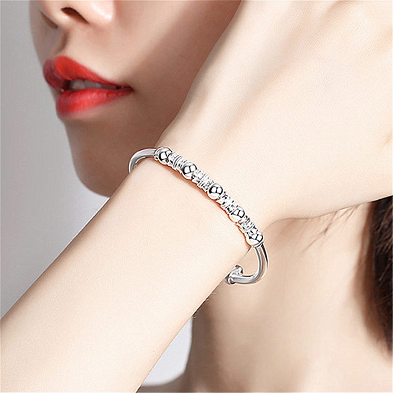 Bambu Tabung Gelang Untuk Wanita925 Sterling Silver Beads Bangle Bracelet Transfer Beruntung Cuff Bracelet Adjustable Fashion Wanita Perhiasan Gadis Fidget Bracelet