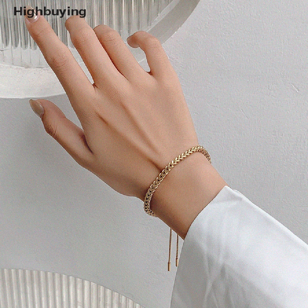 Hbid Fashion Gelang Rantai Kaitan Baja Titanium Trendi Warna Emas Logam Menenun Hip Hop Adjustable Bracelets Perhiasan Aksesoris Glory