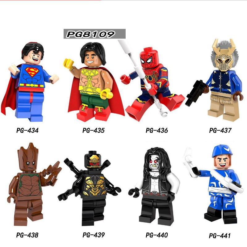 Dc Super Heroes Superman Aquaman Justice League Marvel Spiderman Groot Killer Minifigure Rakitan Mainan