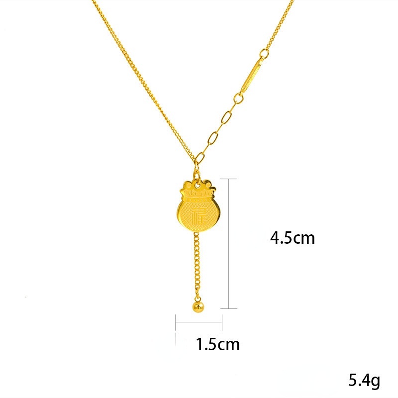 Goldkingdom Perhiasan Fashion Emas Asli Kadar 375Bangkok Aksesoris Ready Stock Fu Lu Rumbai Sepuhan Liontin Fu Tas Kunci Emas Kalung Untuk Wanita