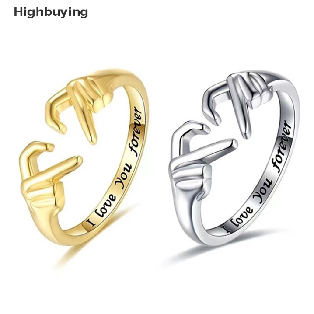 Hbid Desainer Double Hand Heart Couple Rings Untuk Wanita Cinta Peluk Tangan Cincin Kawin Valene Day Gift Adjustable Jewelry Glory
