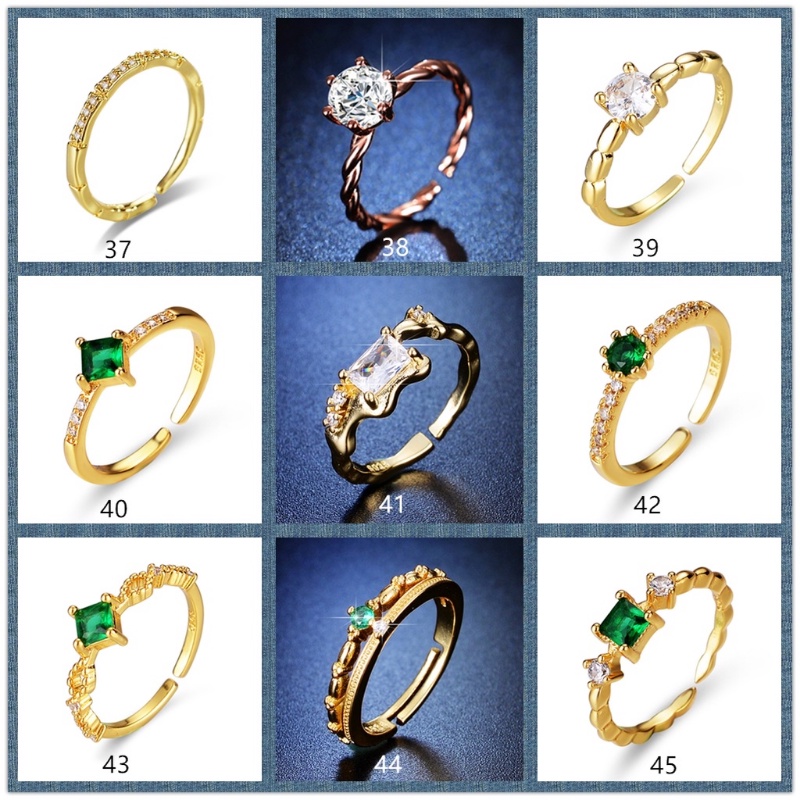 Goldkingdom Aksesoris Perhiasan Fashion Ready Stock 50desain Cincin Perak925Asli Perak Perempuan Wanita Lapis Emas Emerald with Diamond Ring Adjustable Rings