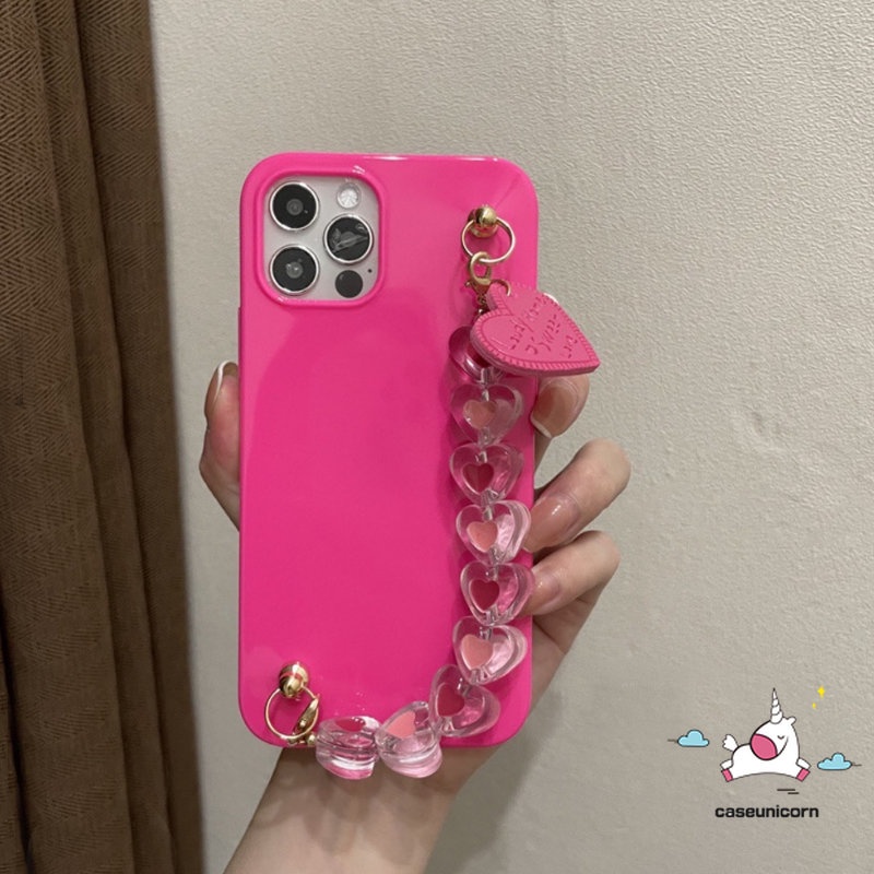 IPHONE Kompatibel Untuk Iphone11 14 13 12 Pro Max 7plus XR 78 Plus X XS Max SE 2020 Mewah Simple Glossy Halus Lembut Tpu Silicon Love Heart Gelang Tali Phone Case Dengan Wrist Band