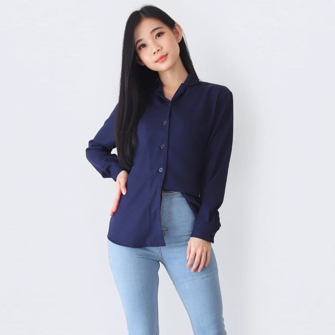 KEMEJA AUREL /KEMEJA BASIC POLOS/Kemeja Atasan Wanita Lengan Panjang Lengan Skoder M - XXL (bahan katun )