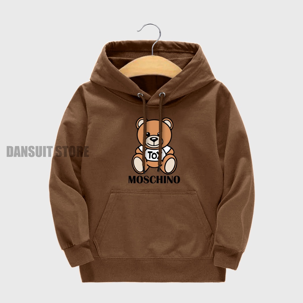 Sweater Hoodie Anak Perempuan Usia 4-13 Tahun Hoodie Anak Motif Sablon MOSCHINO Bear Bahan Tebal Premium