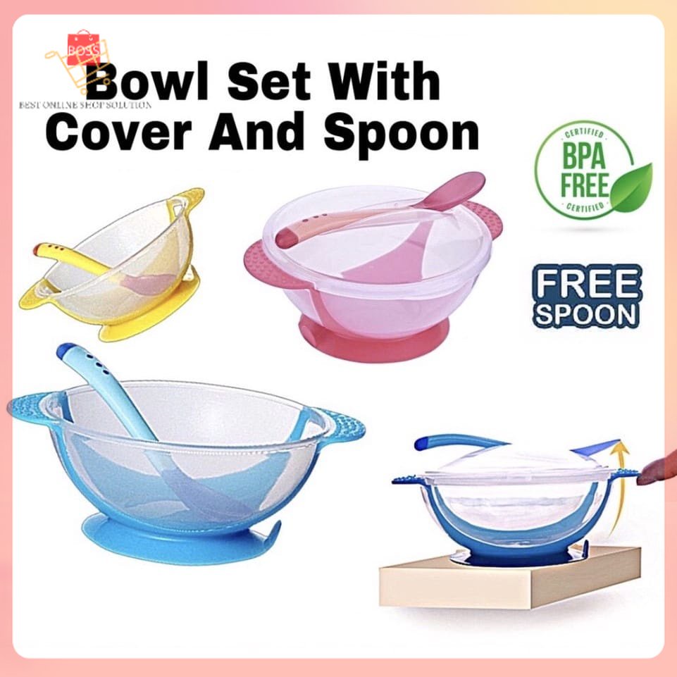 Set Mangkok Makan Bayi Anti Tumpah Set Alat Makan MPASI Tempat Makan Bayi Anti Slip