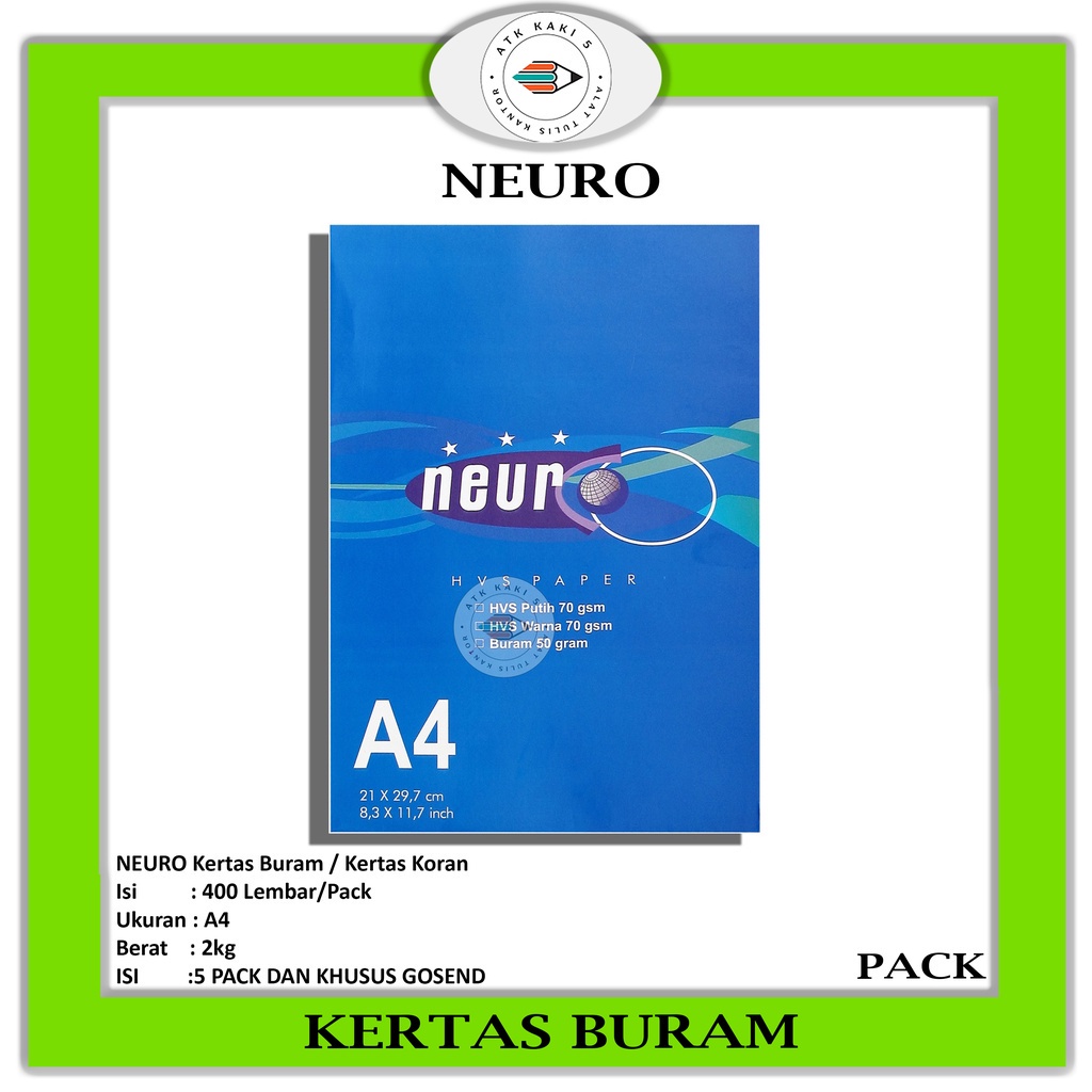 

NEURO - Kertas Buram UK. A4 - Pack - Khusus Grab Instan - Pack