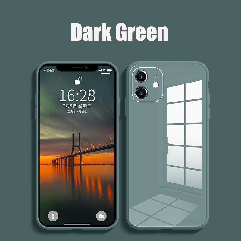 New Advanced Light-Sensitive Smooth Straight Edge Solid Color Tempered Glass Case For iphone 14 13 12 11 ProMax X XS Max XR 7 8 Plus Silicone Soft Edge