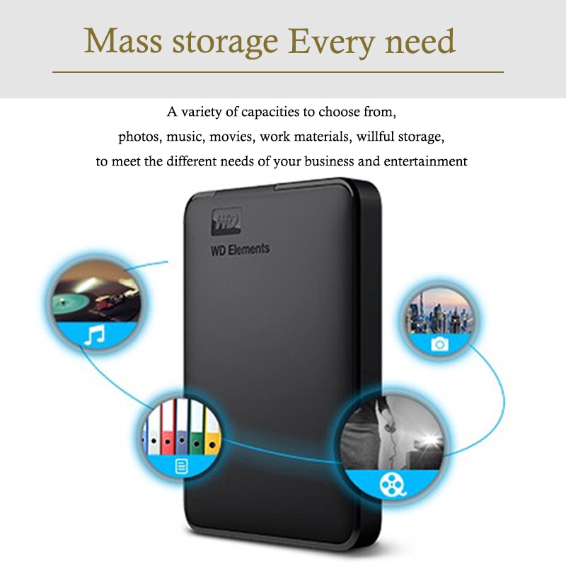 【READY STOCK】WD 2TB Hardisk Eksternal 2.5&quot; Portable Hardisk USB 3.0 HDD Untuk PC/Laptop