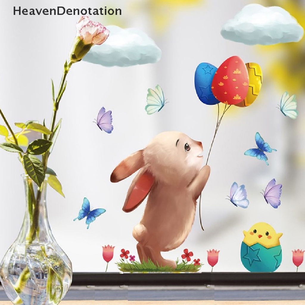 [HeavenDenotation] 1pc Stiker Jendela Kaca Happy Easter Colorful Bunny Eggs Wall Decal 20x30cm HDV