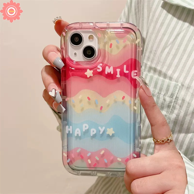 IPHONE Casing Happy Smile Kompatibel Untuk Iphone11 13 12 14 Pro Max 7Plus XR 6 6s 8plus X Xs Max SE 2020 INS Kreatif Warna-Warni Pelangi Shockproof Airbag Transparan Lembut TPU Cover