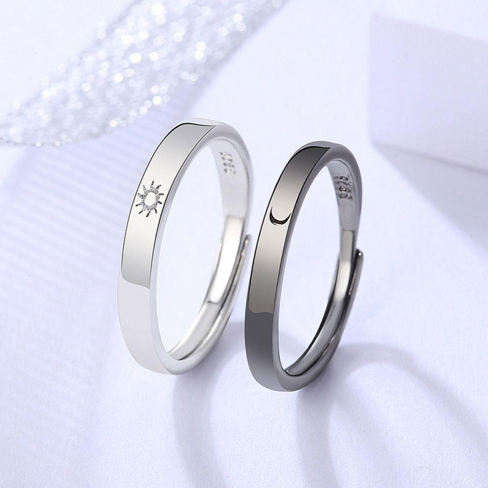 Needway   Cincin Pasangan Halus Adjustable Pembukaan Cincin Hati Hadiah Hari Valentine Bulan Bintang Niche Deign Alloy Gaya Korea Ring