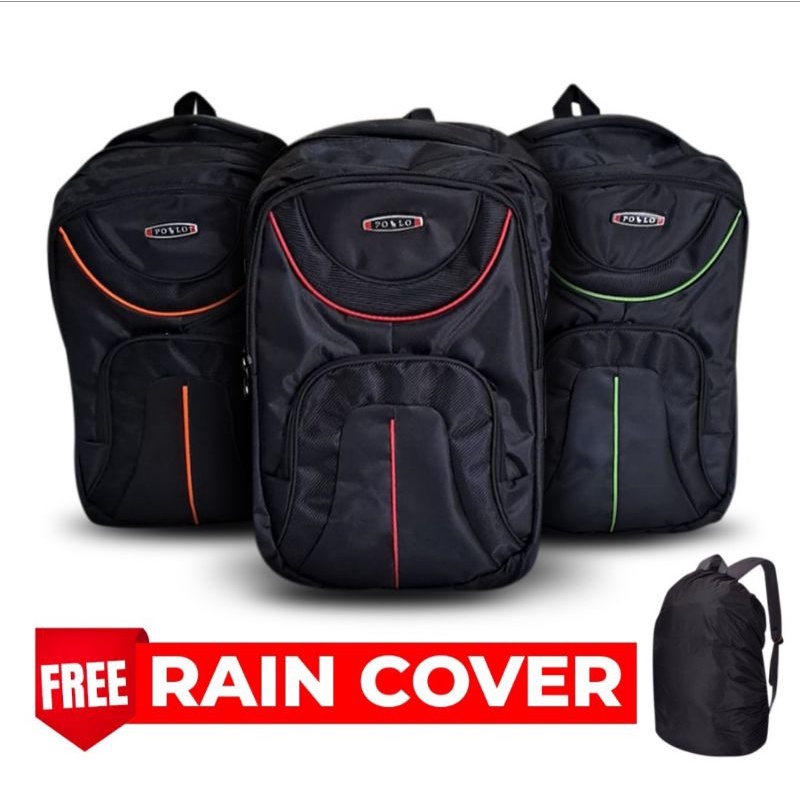 Tas Ransel Polo Pria Wanita Sekolah Kerja Laptop SMP SMA KULIAH Free Rain Cover