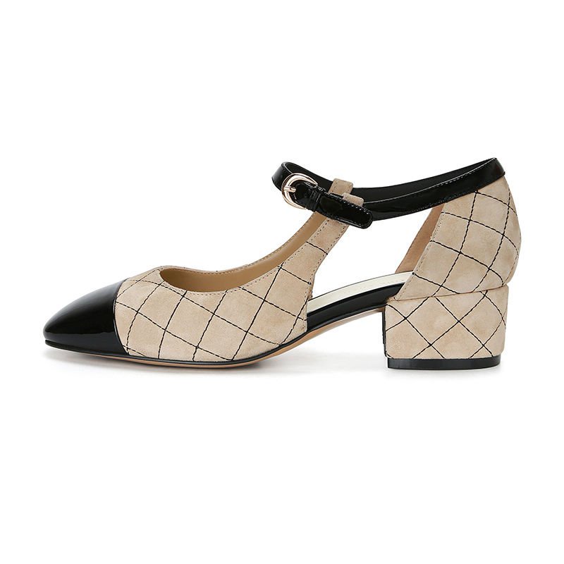#Sisjuly# Sepatu pantofel tunggal dengan ujung persegi pemblokiran warna Prancis untuk wanita