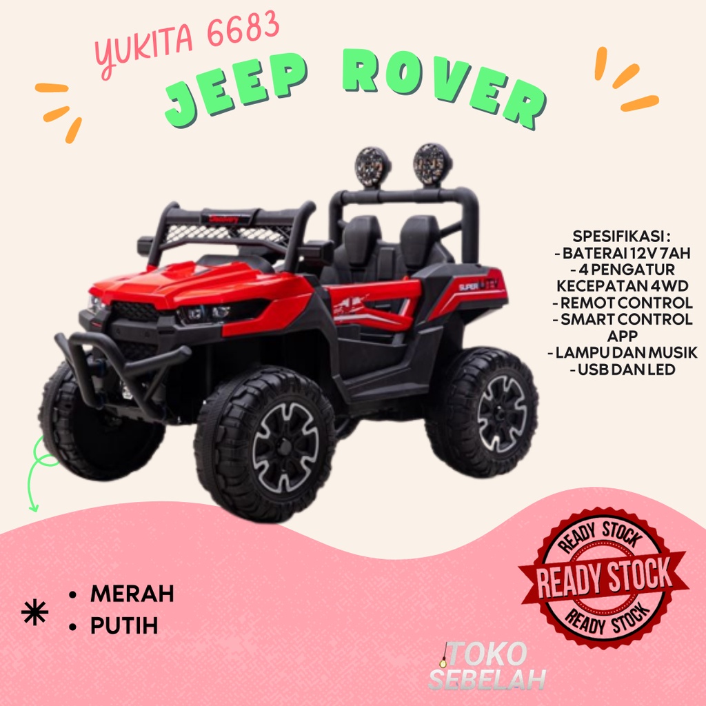 Mainan Anak Mobil Aki Yukita 6683 Jeep Rover - Merah
