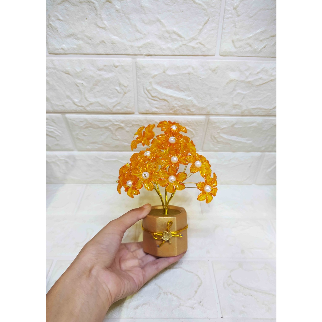 Orange Zinnia Pot Keramik - Pajangan Imitasi Dekorasi Cantik