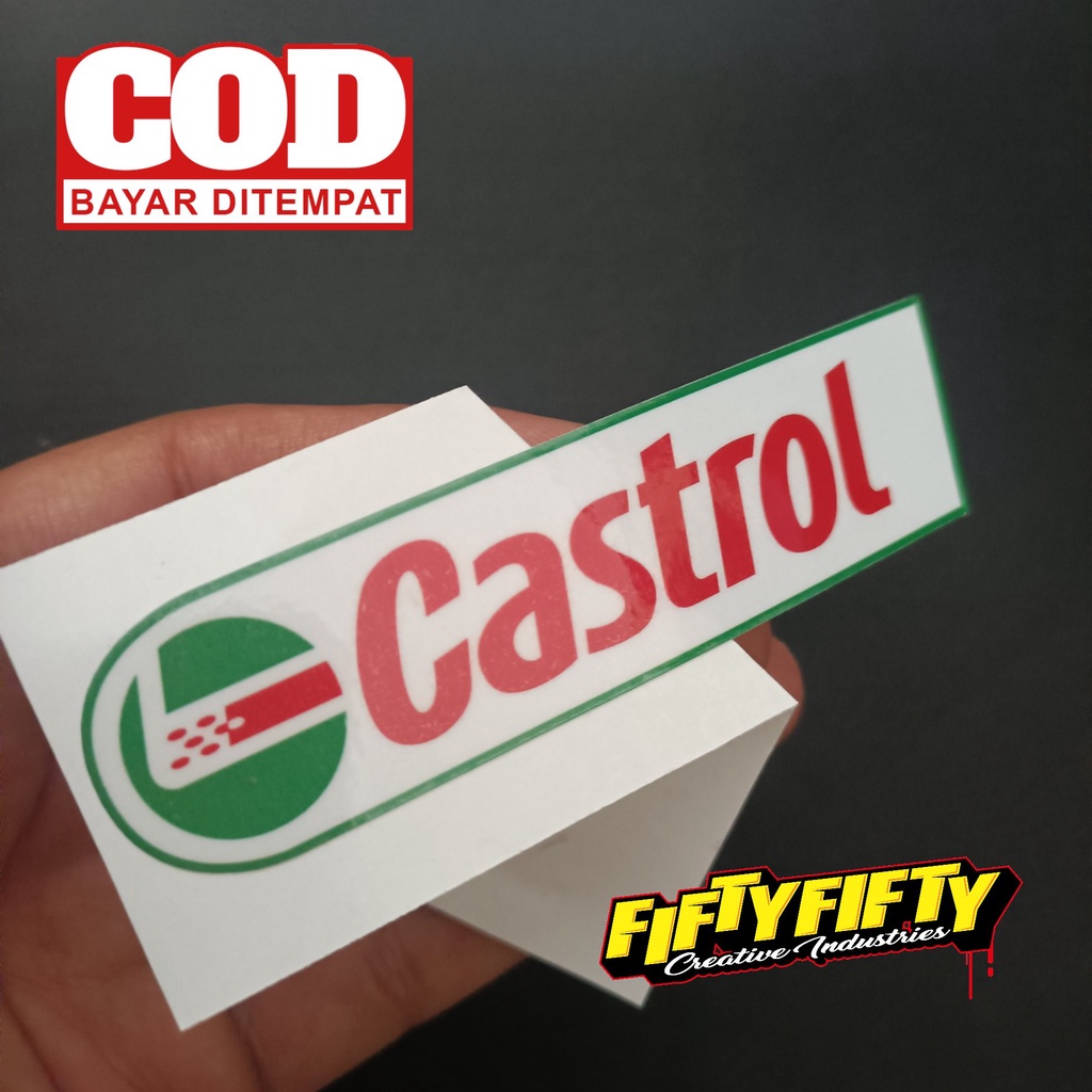 Stiker Print Cut CASTROL Stiker Printing Laminasi Glossy Stiker Motor Mobil Helm Sudah Membentuk Pola Desain