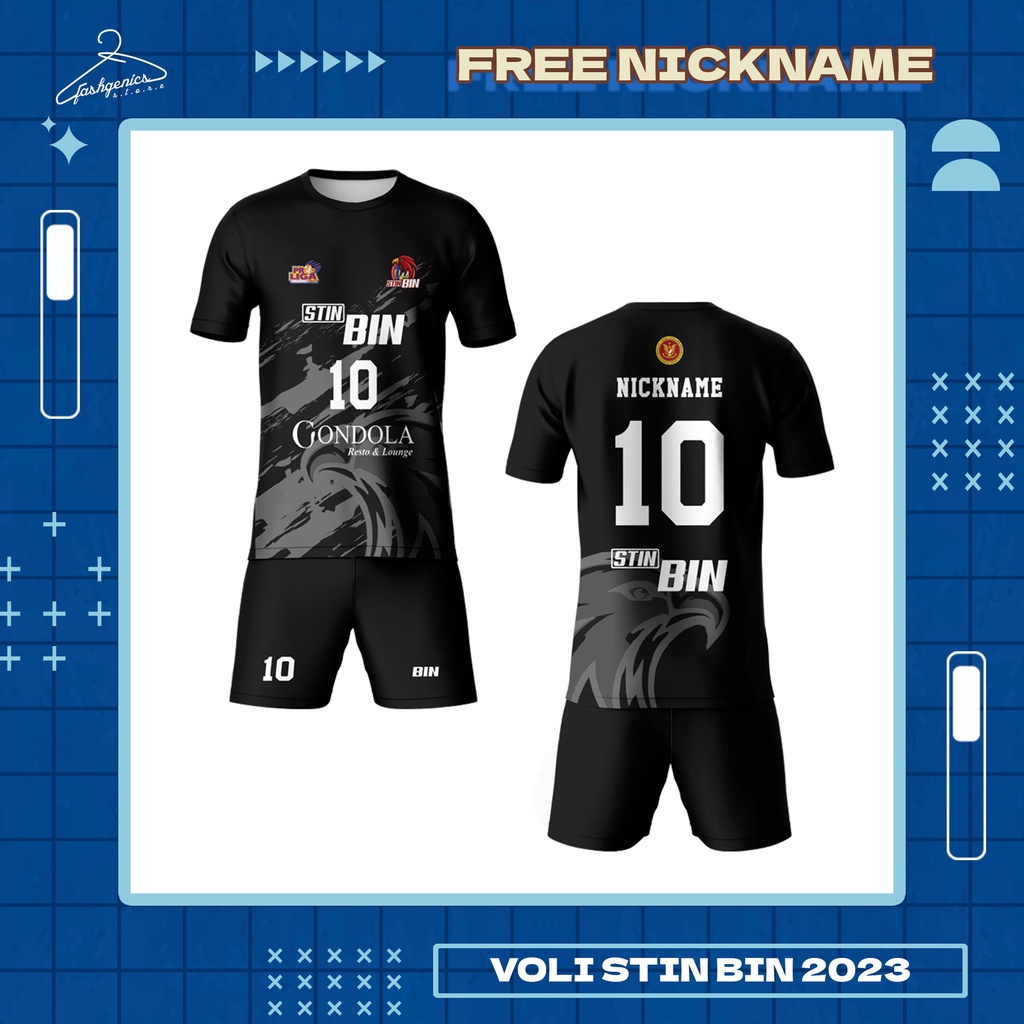 Jersey Baju Kaos Voli ProLiga Jakarta STIN BIN 2023 Hitam Pria dan Wanita Custom Full Printing