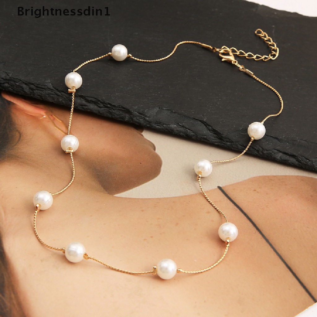 [Brightnessdin1] Fashion Mutiara Liontin Choker Kalung Wanita Pesta Pernikahan Klavikula Rantai Aksesoris Hadiah Untuk Butik Perhiasan Tahun Baru