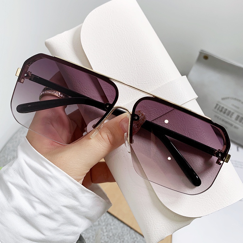 Double Beam Square Sunglasses Half Rimmed Sunglasses Kacamata Hitam Mengemudi Eropa Dan Amerika Untuk Pria Dan Wanita