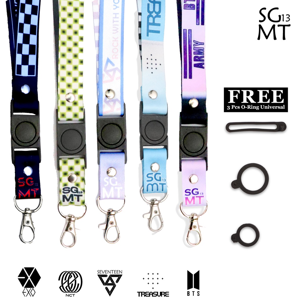 Lanyard BTS NCT TREASURE SEVENTEEN EXO K-POP name tag id card tali gantungan hpFREE 3 pcs karet