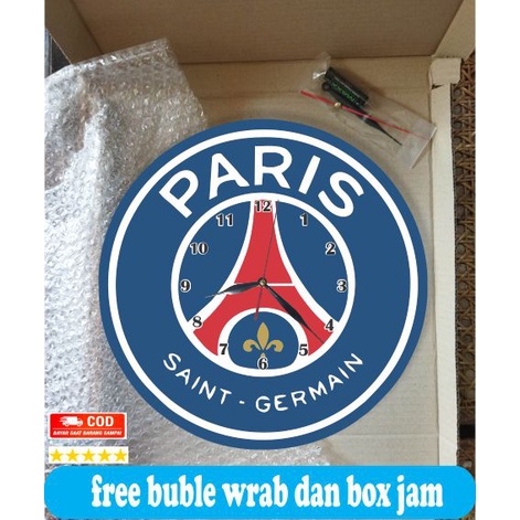 Jam dinding tempel tembok unik keren logo PSG Paris Saint Germany besar