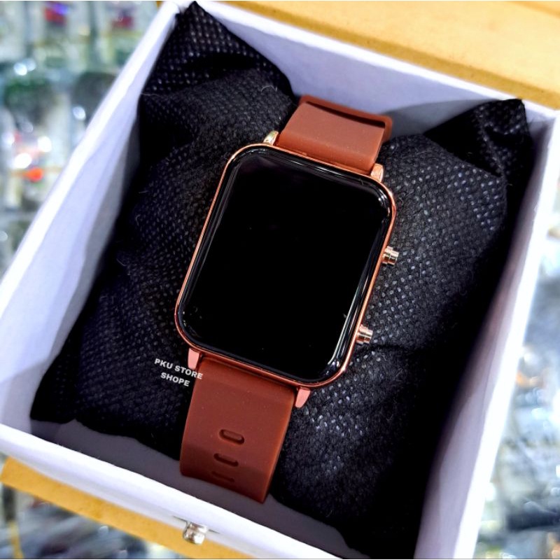 Jam Led Watch Digital Wanita Import Mewah Persegi Strap Silikon Lembut / Jam Tangan Kasual Wanita Digital Sporty Mewah Elegan Free Box
