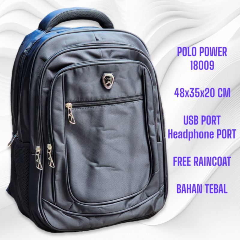 Polo Power Tas Ransel polo original/Tas Ransel pria wanita free Raincoat USB PORT