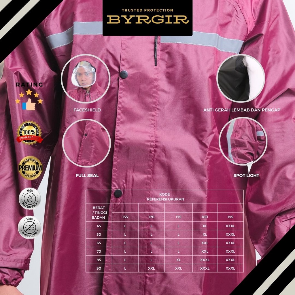 BYRGIR  Jas Hujan Setelan Premium Pria Wanita Tebal Anti Angin Rembes Raincoat Motorcycle Bike Rain Jacket Jaket Rain Mantel Hujan Anti Lembab Gerah Penutup Wajah Faceshield