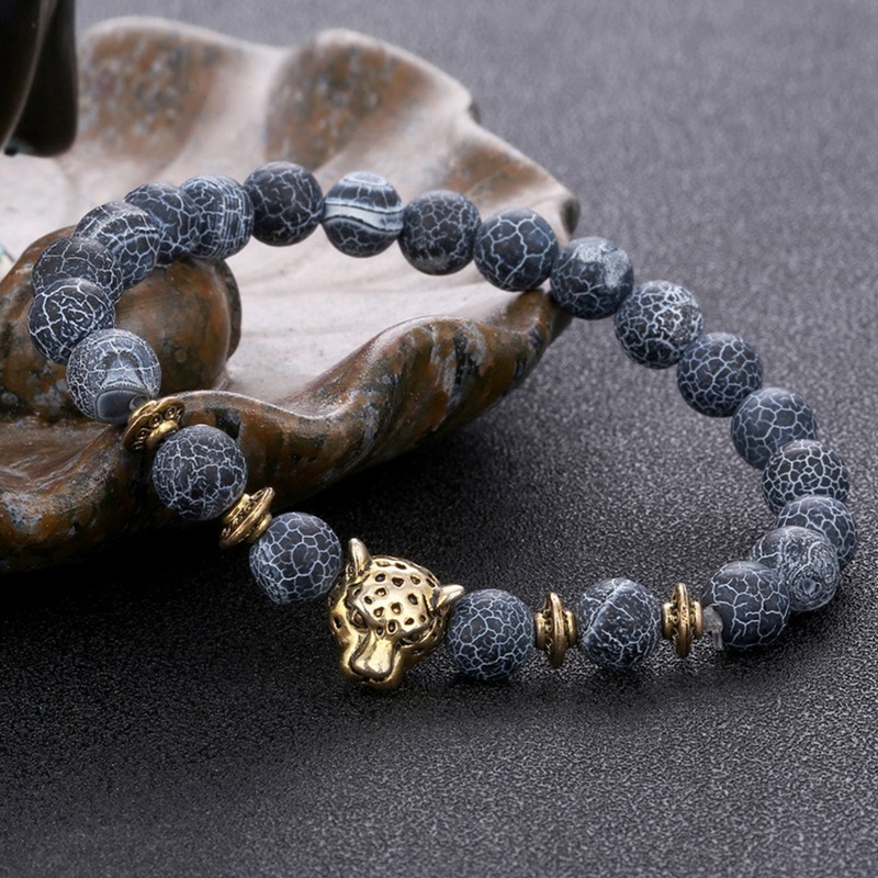 Charm Gelang Manik-Manik Batu Leopard Kepala Manik-Manik Gelang Untuk Pria Fashion 8 mm Batu Alam Tiger Eye Onyx Lava Beads Bracelets