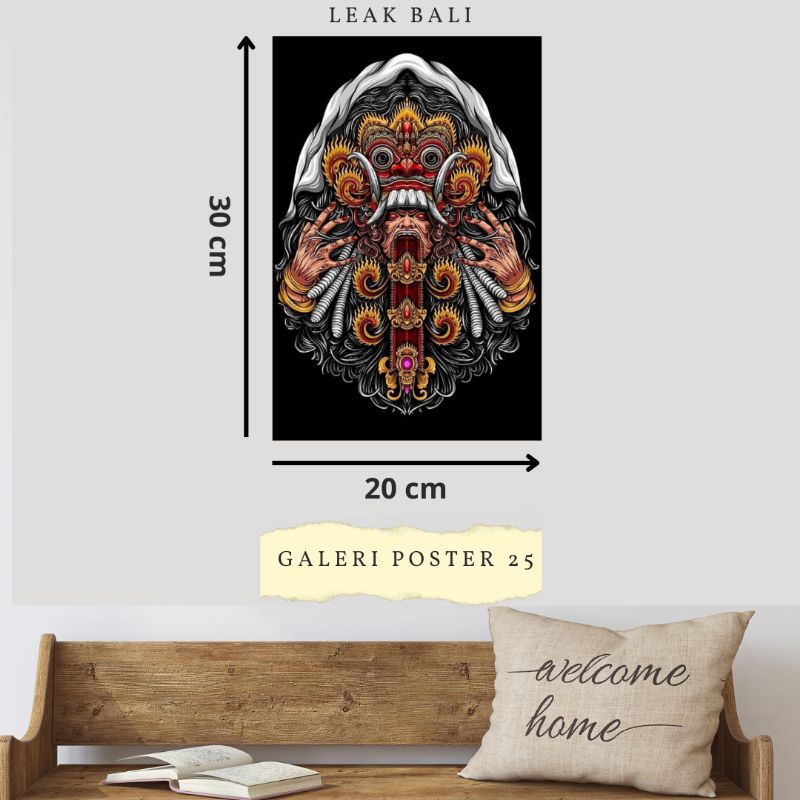 HIASAN DINDING POSTER KAYU BARONG BALI RANGDA HANOMAN AESTHETIC WALL DECOR MINIMALIS SENI REOG KUDA 