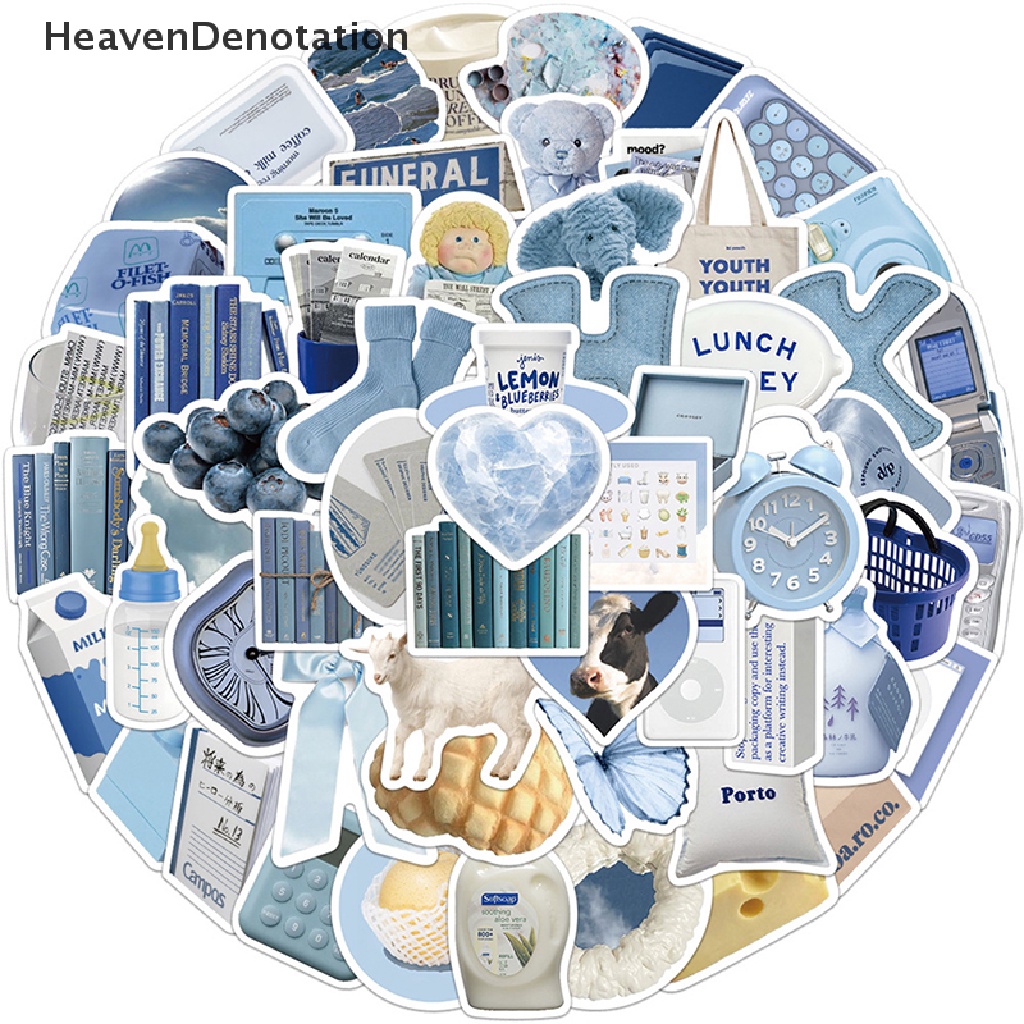 [HeavenDenotation] 60pcs Ins Style Simple Blue Stiker Decal Untuk Notebook Telepon Kulkas Mainan Anak HDV
