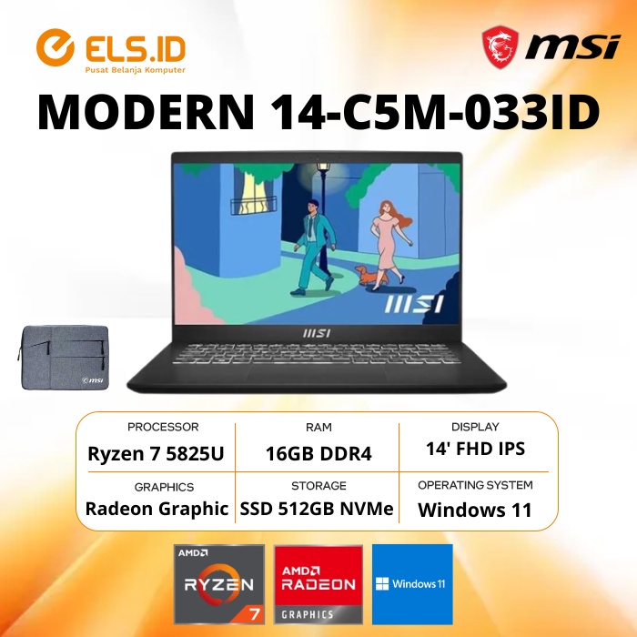 MSI Modern 14-C5M-033ID Ryzen 7 5825U 16GB SSD 512GB 14' FHD W11