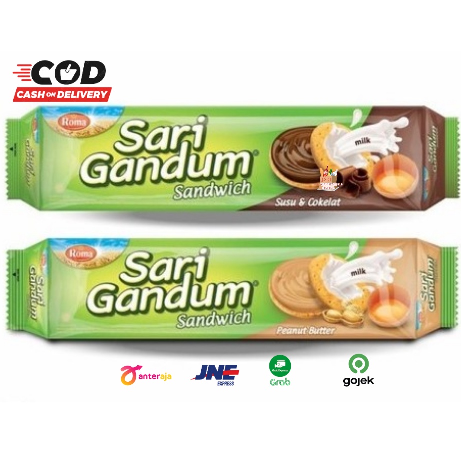 (JSO) Roma Biskuit Sari Gandum Peanut Butter Susu Coklat Sandwich 115gr Snack Cemilan Anak