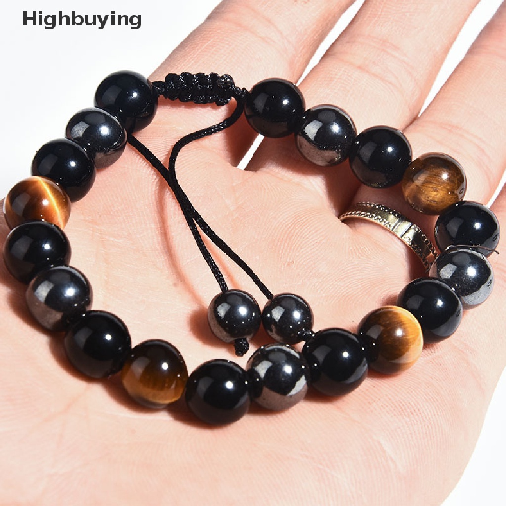 Hbid 8mm/10mm Natural Obsidian Gelang Tiger Eye Braided Bracelet Hematite Jewelry Glory