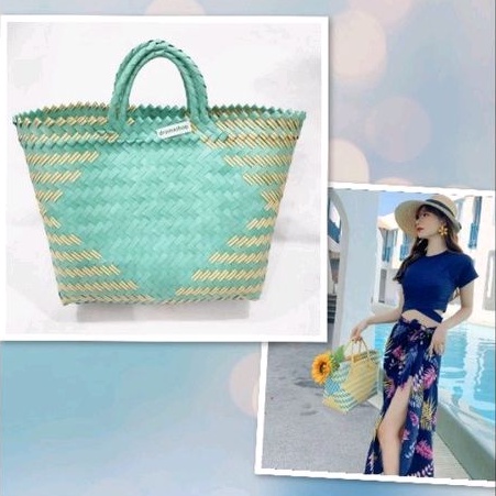 Tas tangan jinjing plastik belanja sayur sayuran anyam anyaman lurik hantaran hampers hamper reuseable besar dramashop