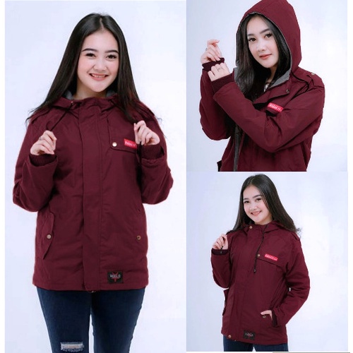 jaket parasut wanita parasit outdoor waterproof outerwear anti air bolak balik hoodie rebel id