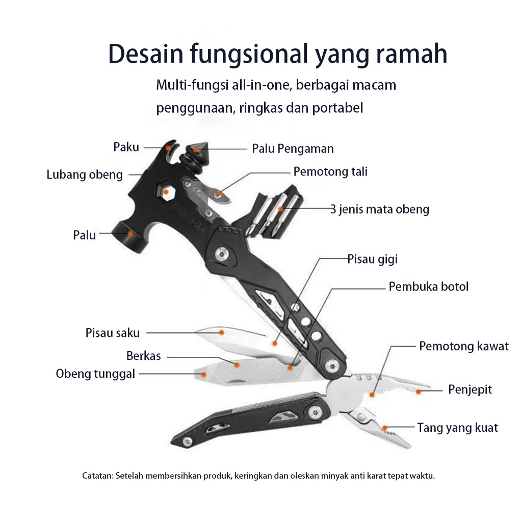 Ellecoo Palu Tang Lipat Multifunctional EDC Axe Hammer Survival Tools MQ042
