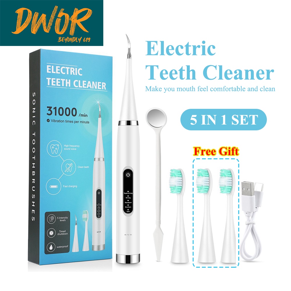 2 IN 1 Dental Scaler Tool Electric Ultrasonic Toothbrush Portable Alat pembersih Plak gigi Tartar Remover Tool Tooth Cleaner IPX7 Waterproof