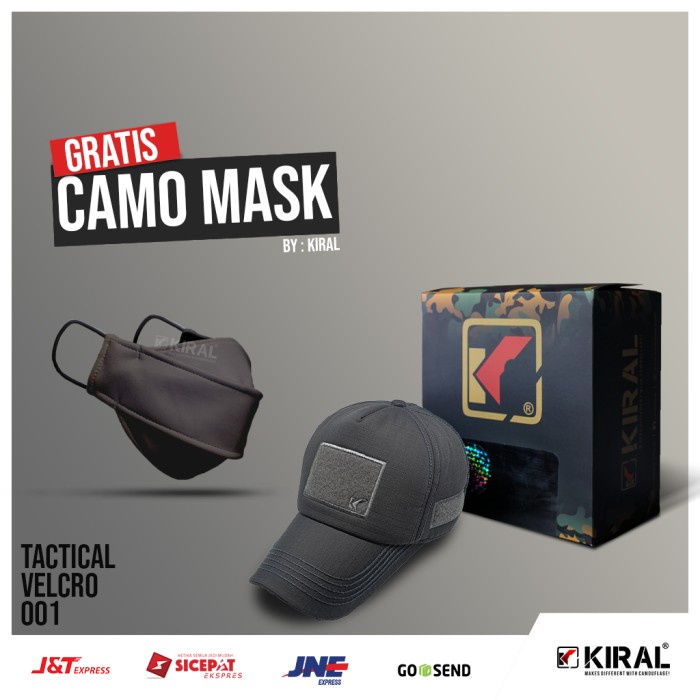 SALE -Topi Pria Original Kiral Tactical Velcro Gratis Masker 2ply semotif - Hitam  3.1.23